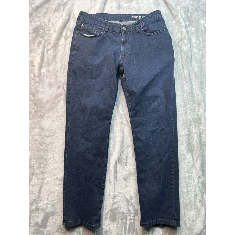 Izod Mens Sz 36x30 Blue Jeans Straight Fit Dark Wash Stretch Denim Low Rise Pant